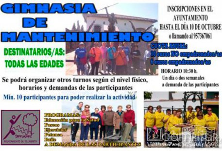 Abierto el plazo de inscripción para Gimnasia de Mantenimiento en Villaharta 