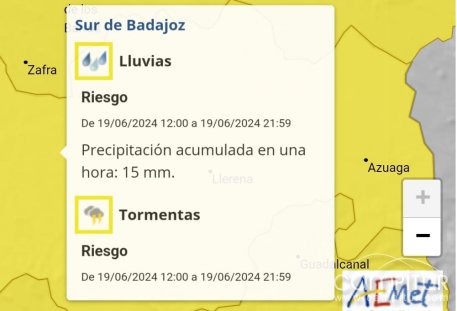 Aviso Amarillo por Lluvias en Extremadura