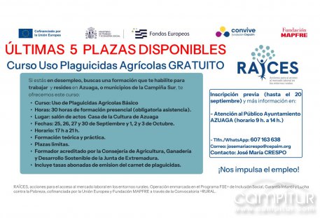 Últimas plazas para el curso gratuito de plaguicidas