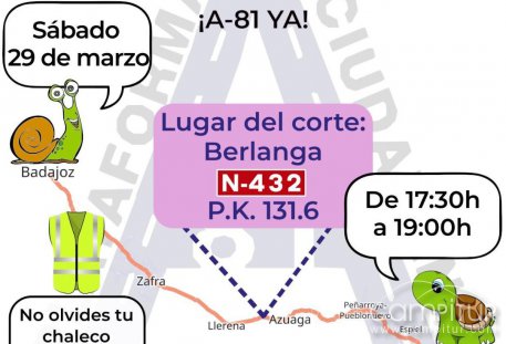 Nuevo corte de carretera el 29 de marzo en Berlanga para exigir la conversión de la N-432 en la autovía A-81  