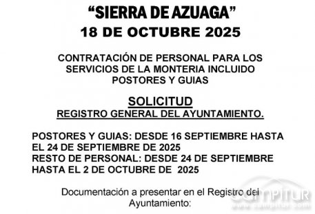 El Ayuntamiento de Azuaga abre convocatoria de empleo para la Montería de la Sierra